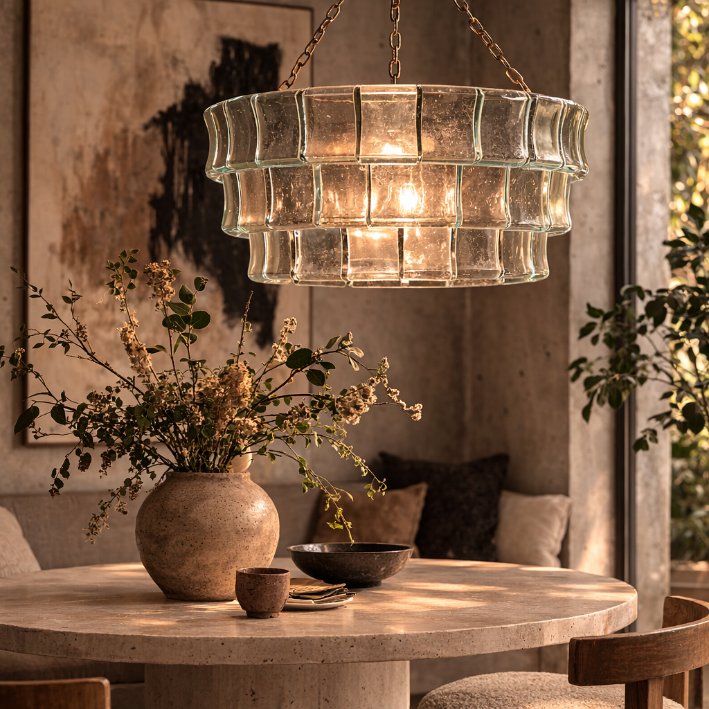 Pendant light: Vetro. Hand Blown Recycled Glass Panels Chandelier