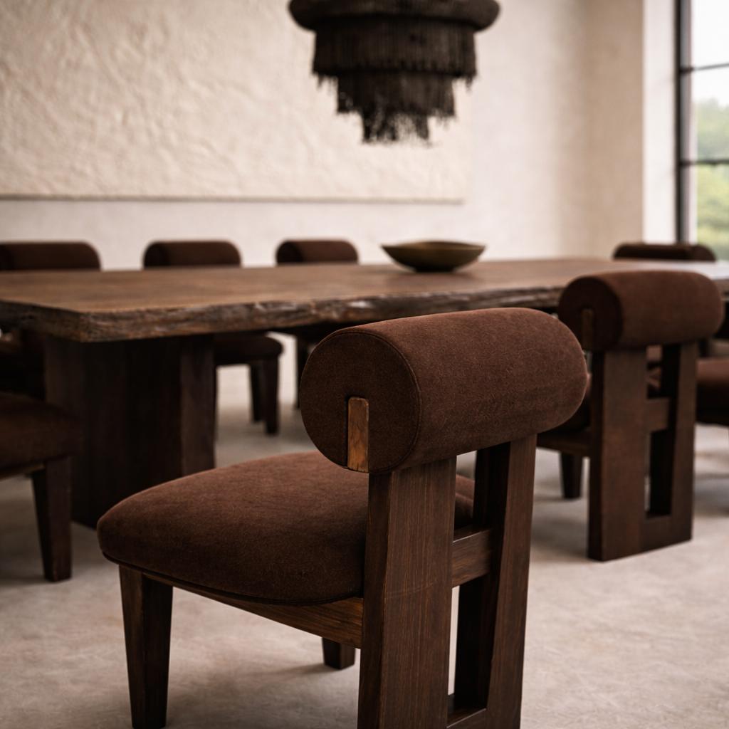 Dining Chair : Olifant : Roll Back Brown Upholstered