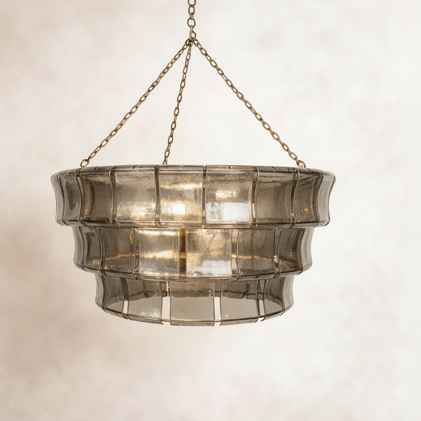 Pendant light: Vetro. Hand Blown Recycled Amber Glass Chandelier