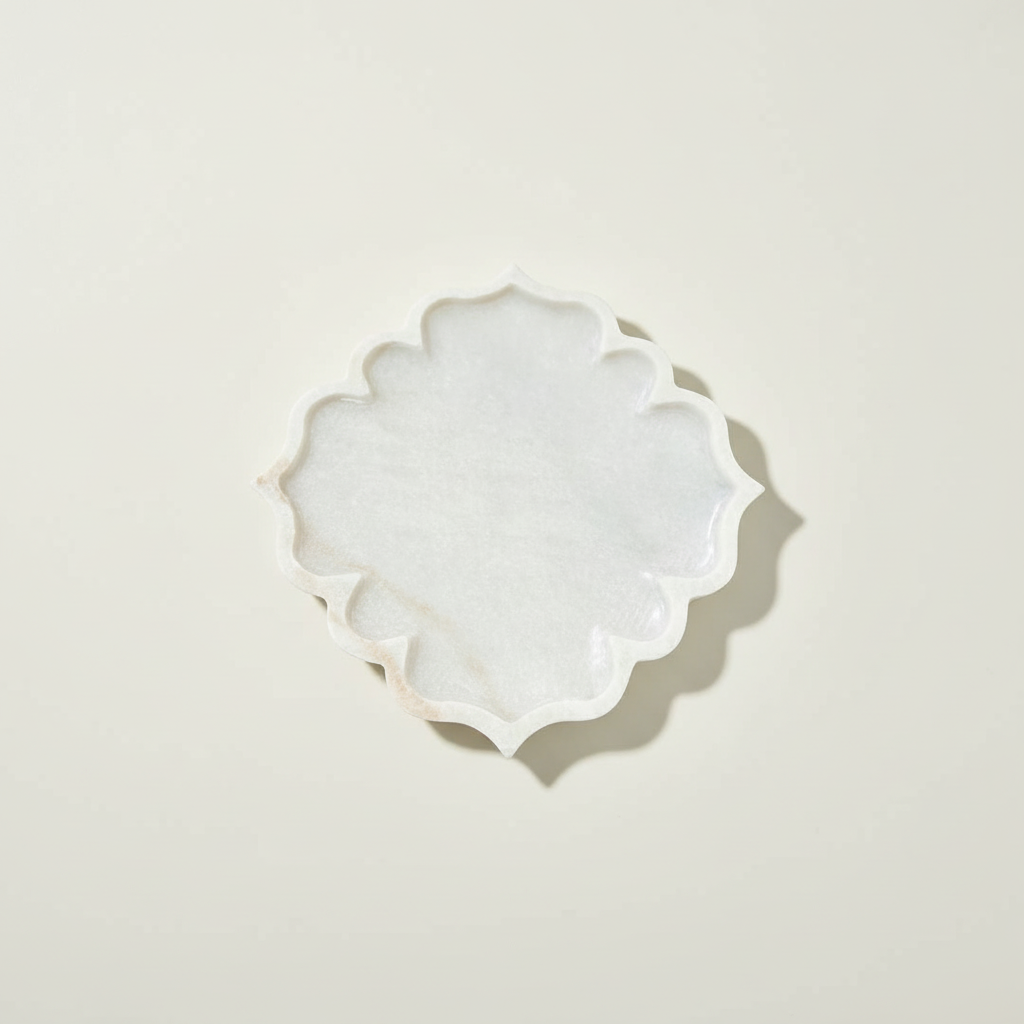 Larisa : Carved White Marble Lotus Plate