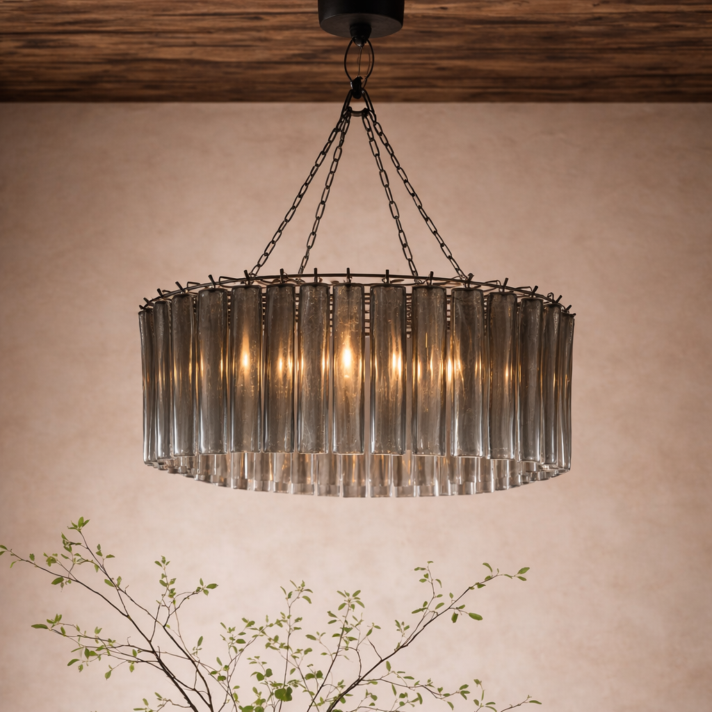 Pendant light: Bisetti. Recycled Glass Grey/Charcoal Glass Chandelier