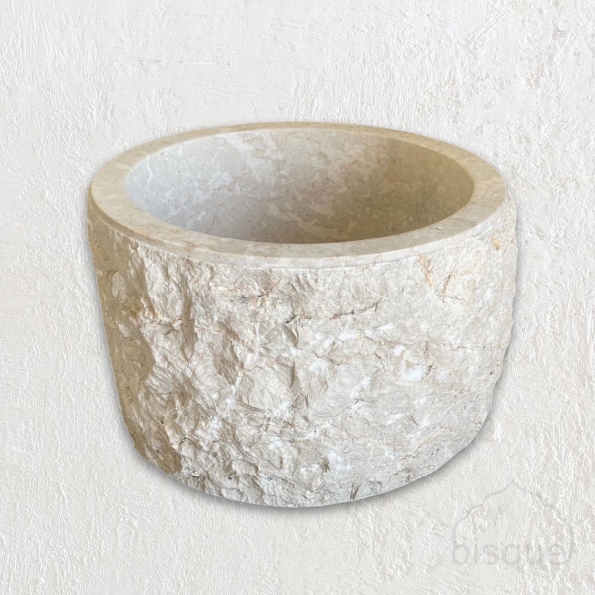 Basin: Ashon, Round 44cm diam x 25cm high Raw Cream Marble basin