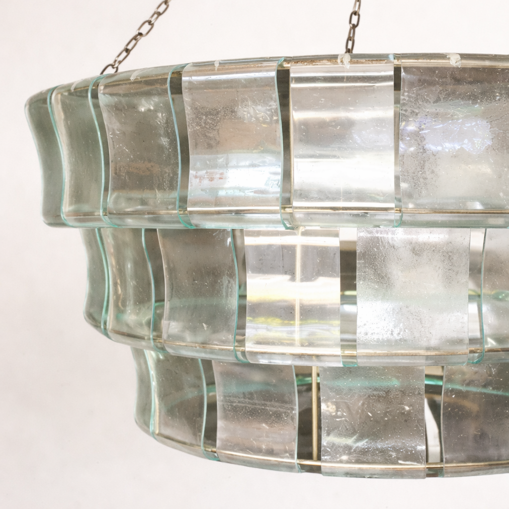 Pendant light: Vetro. Hand Blown Recycled Glass Panels Chandelier