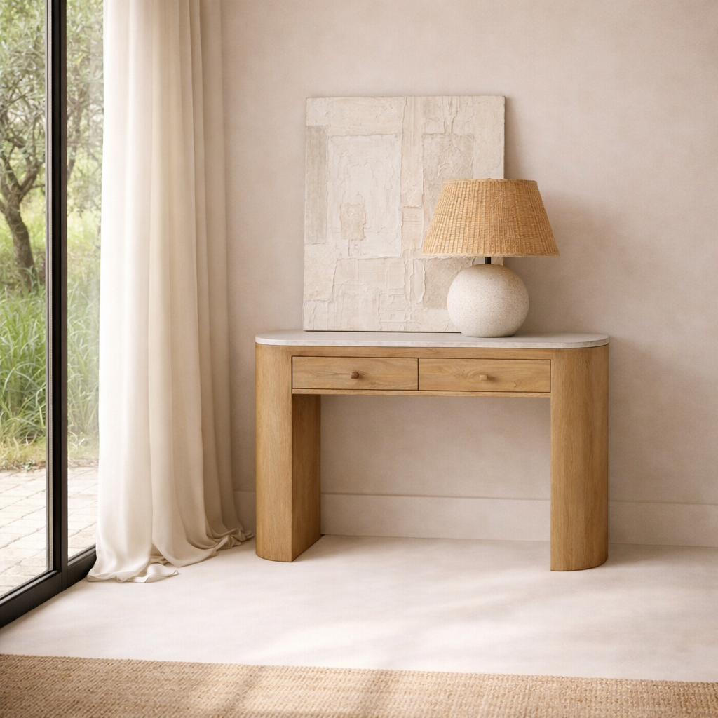 Lashith : Wooden & Marble Top Console Table With Drawers
