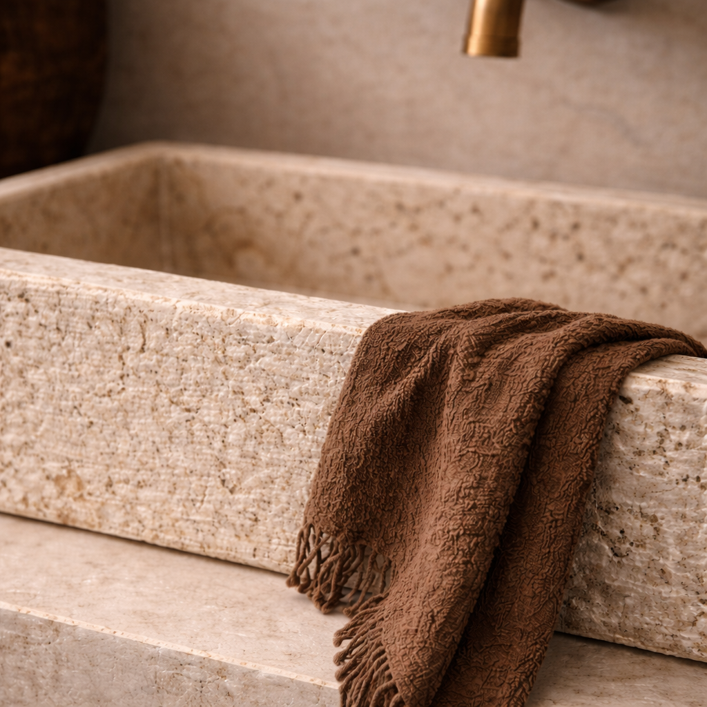Basin : Bante : Rectangular Marble Basin with Textured Finish