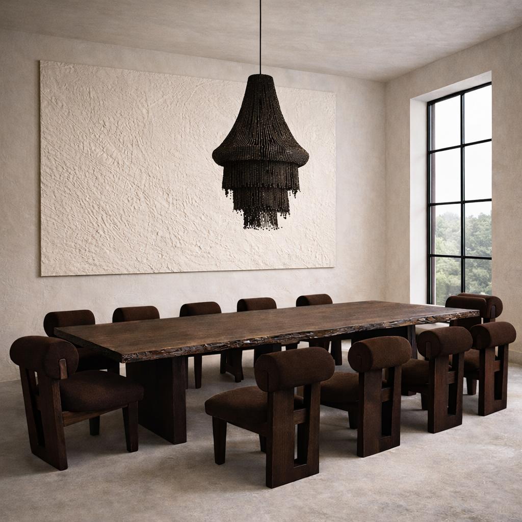 Dining Chair : Olifant : Roll Back Brown Upholstered