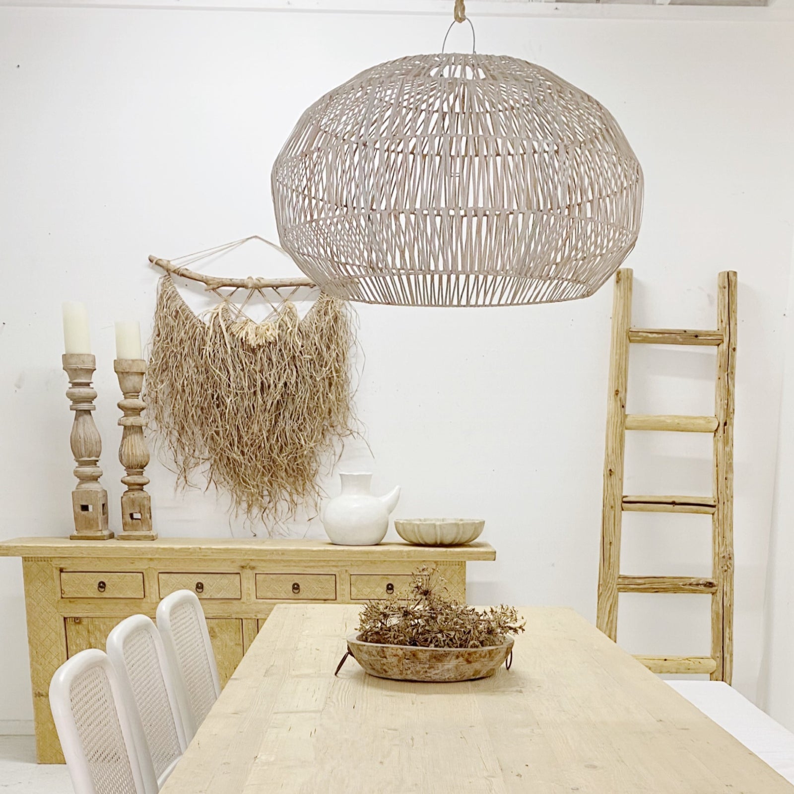 Emosi, Rattan Angular Pendant, White, Large