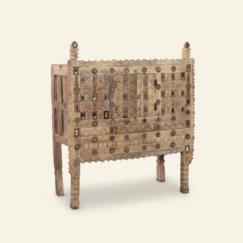 Carved Indian Antique Wooden Manjool Console