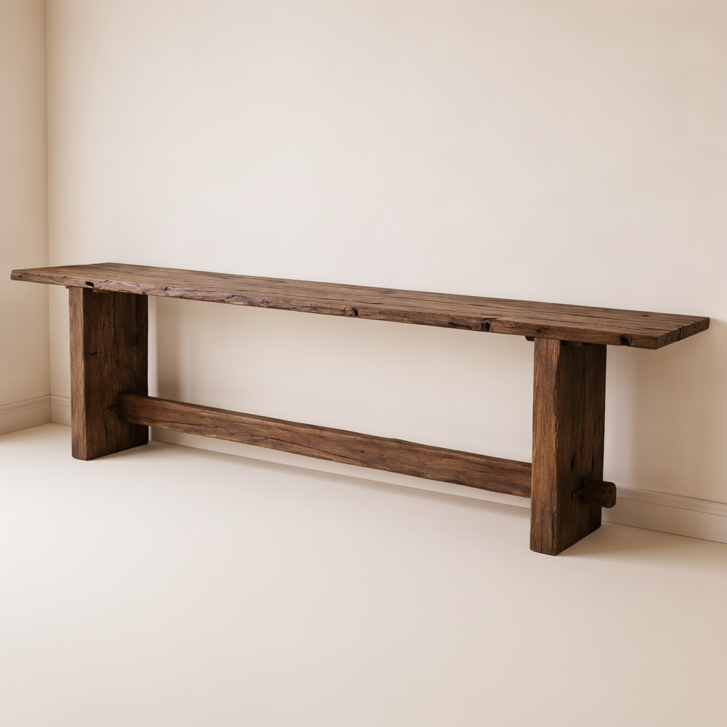 Genoa : Reclaimed Teak Dark Raw Edge Console, 250cm