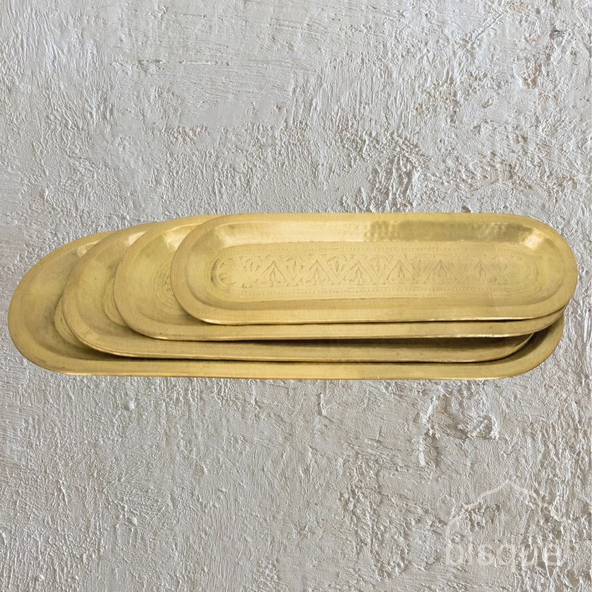 Set/4 Brass Oval Trays With Antique Brass Finish