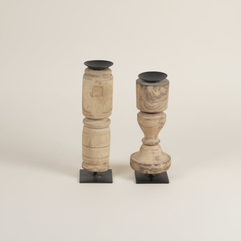 Ashane : Carved Indian Candle Holder, Assorted Short