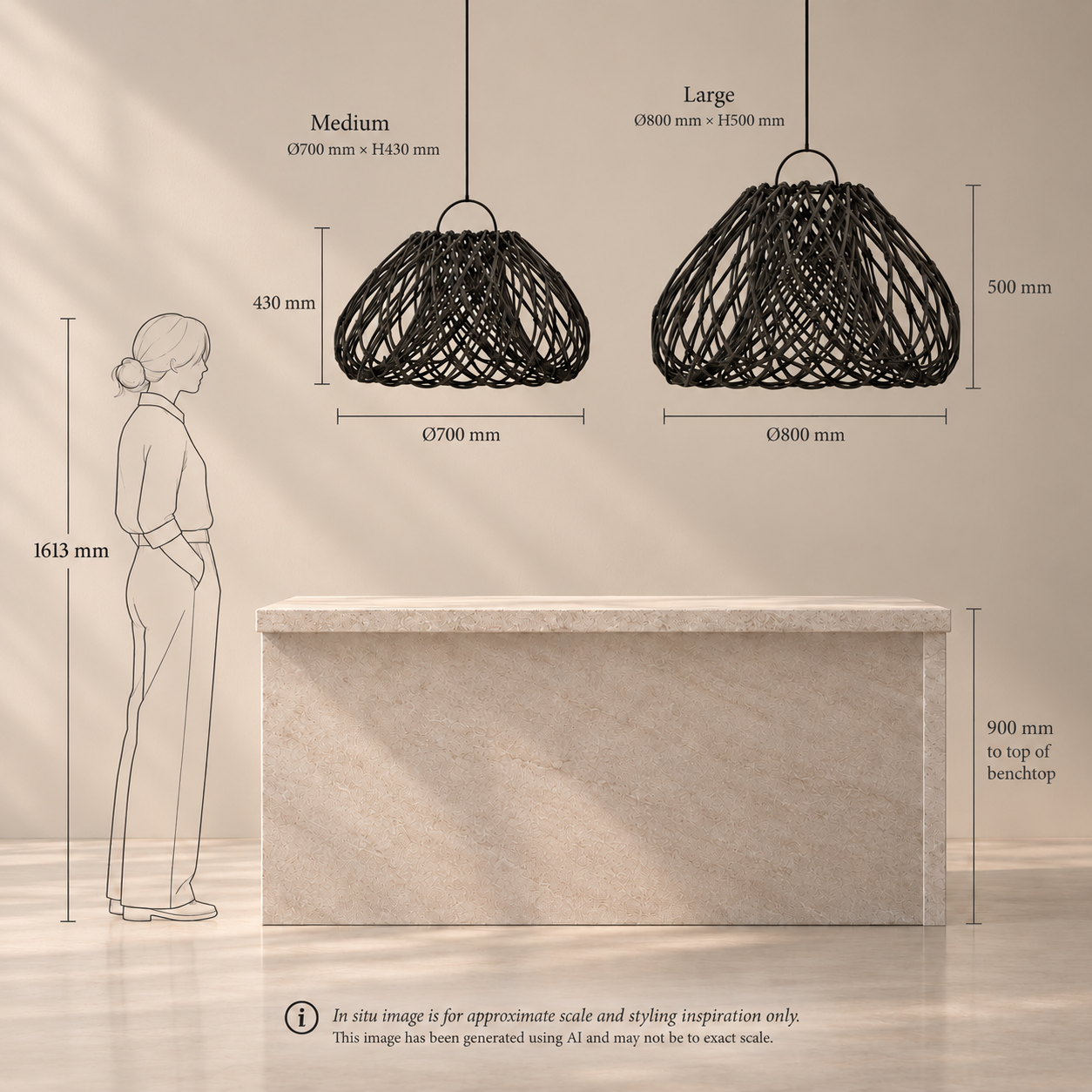 Pendant Light : Mushroom : Rattan Pendant | 2 Sizes | Black | OUTLET