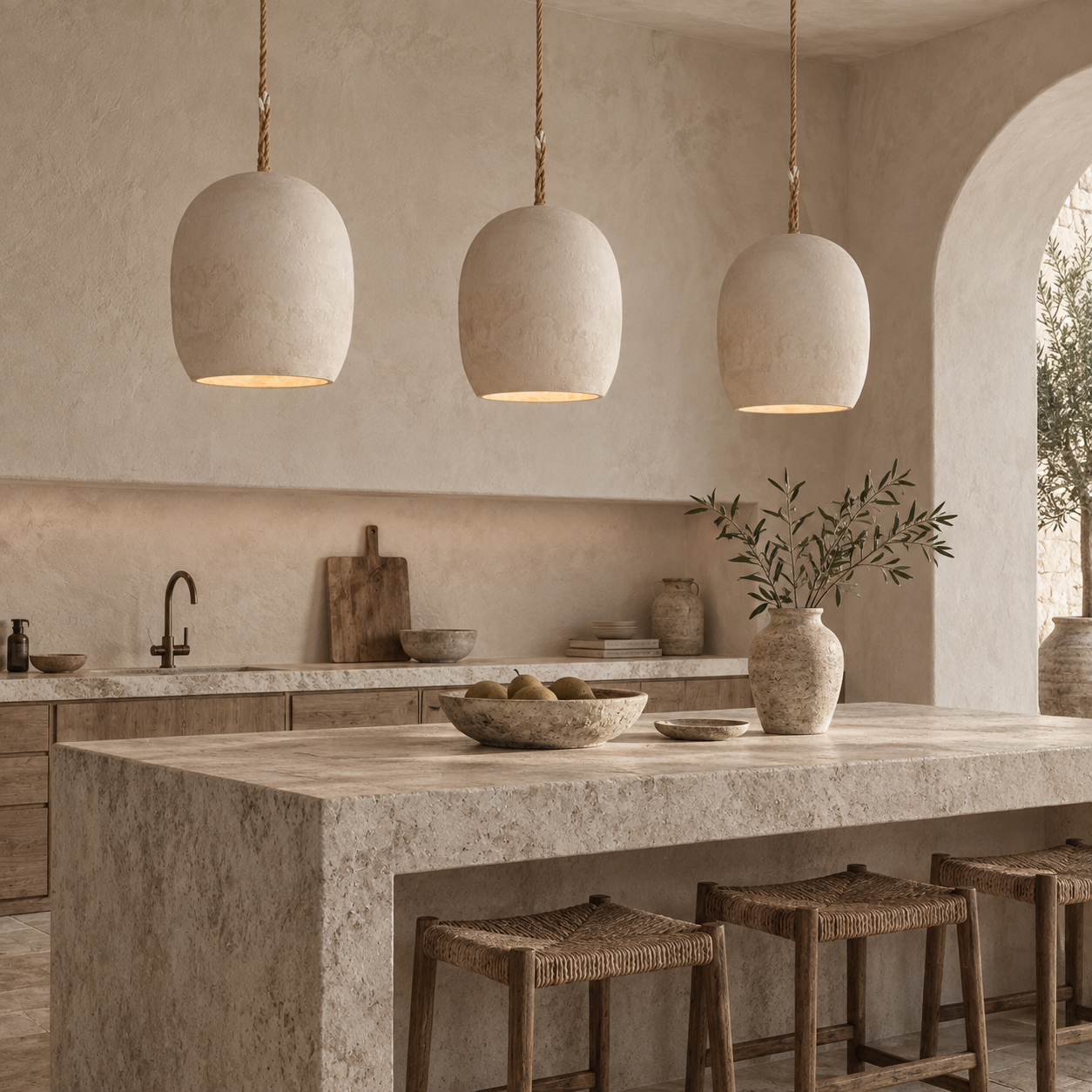 Pendant Light : Dodzi : Rattan Pendant with Clay Outer | Natural