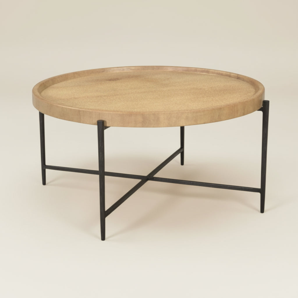 Stone and Iron Round Coffee Table 102cm Bisque