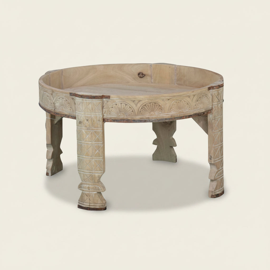 Indian Grinder Table, Bleached Coffee Table wabi sabi
