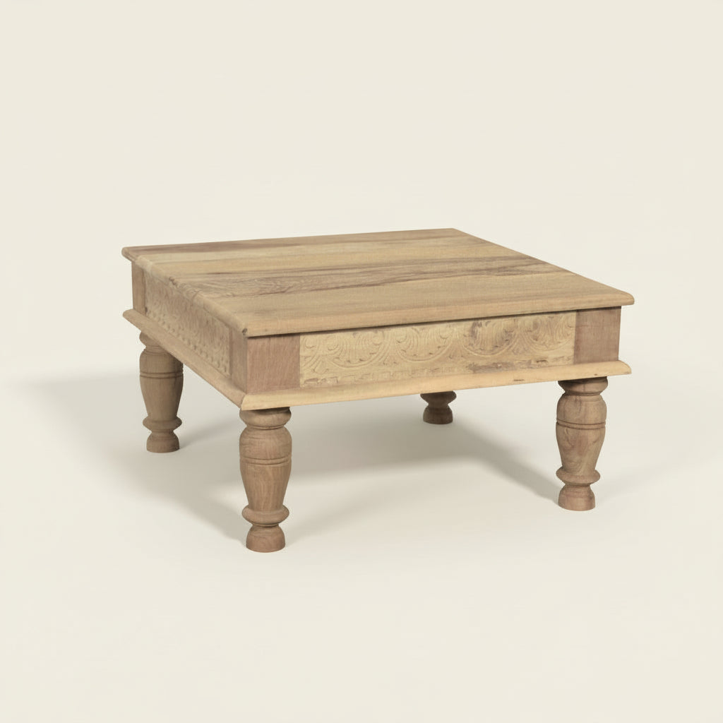 kande carved square 82cm coffee table, Bisque