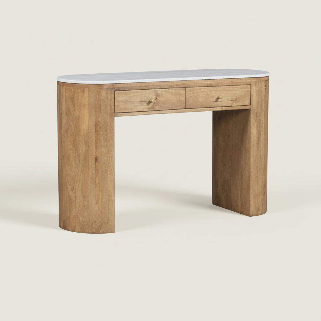 Lashith : Wooden & Marble Top Console Table With Drawers