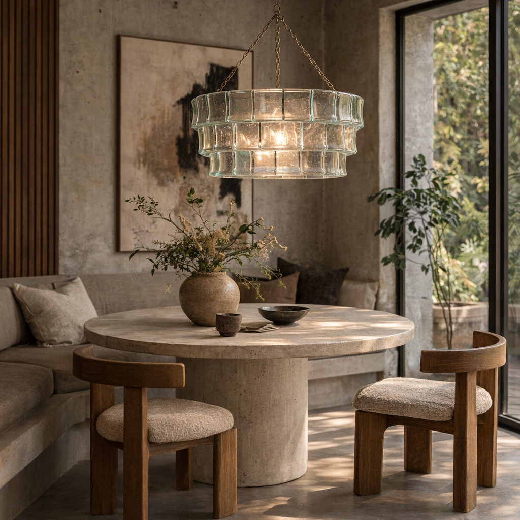 Pendant light: Vetro. Hand Blown Recycled Glass Panels Chandelier