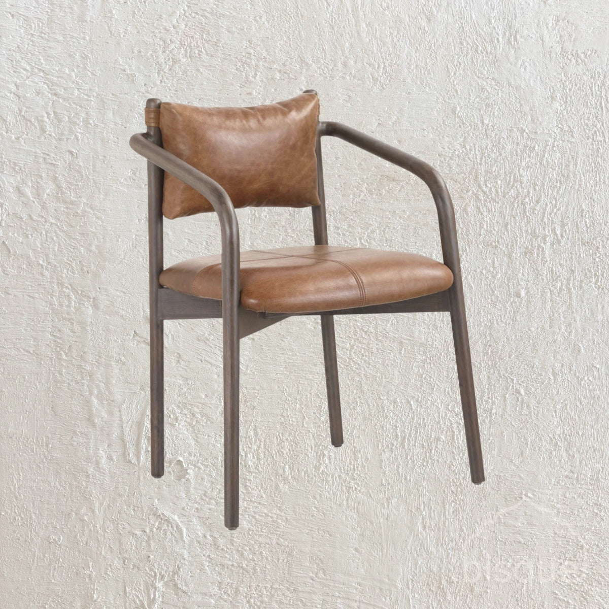 Buono : Dining chair with Brown Leather and wooden frame.