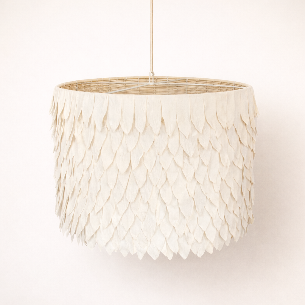 Pendant Light: Nsombe, Cotton Cream Drum Pendant Light. 70cm