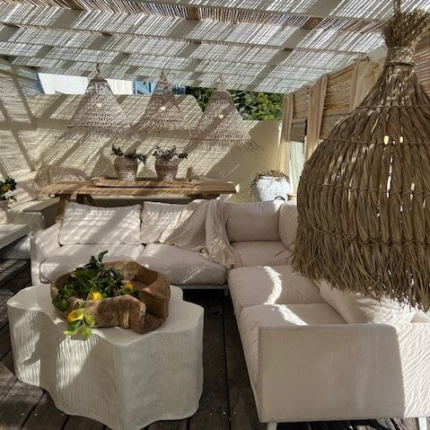 Bakaru : Cone Shaped Rattan Pendant Whitewashed, Large