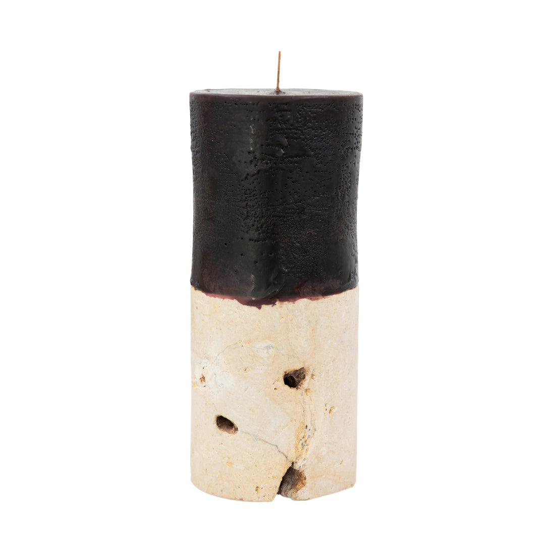 Shela. Fossilised Coral Candle - Chocolate 8.5cm diam x 20cm h