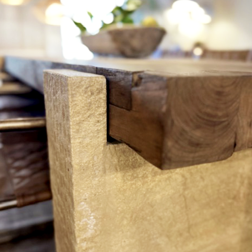 Dining Table : Barasa : Stone Base and Reclaimed Teak 240cm
