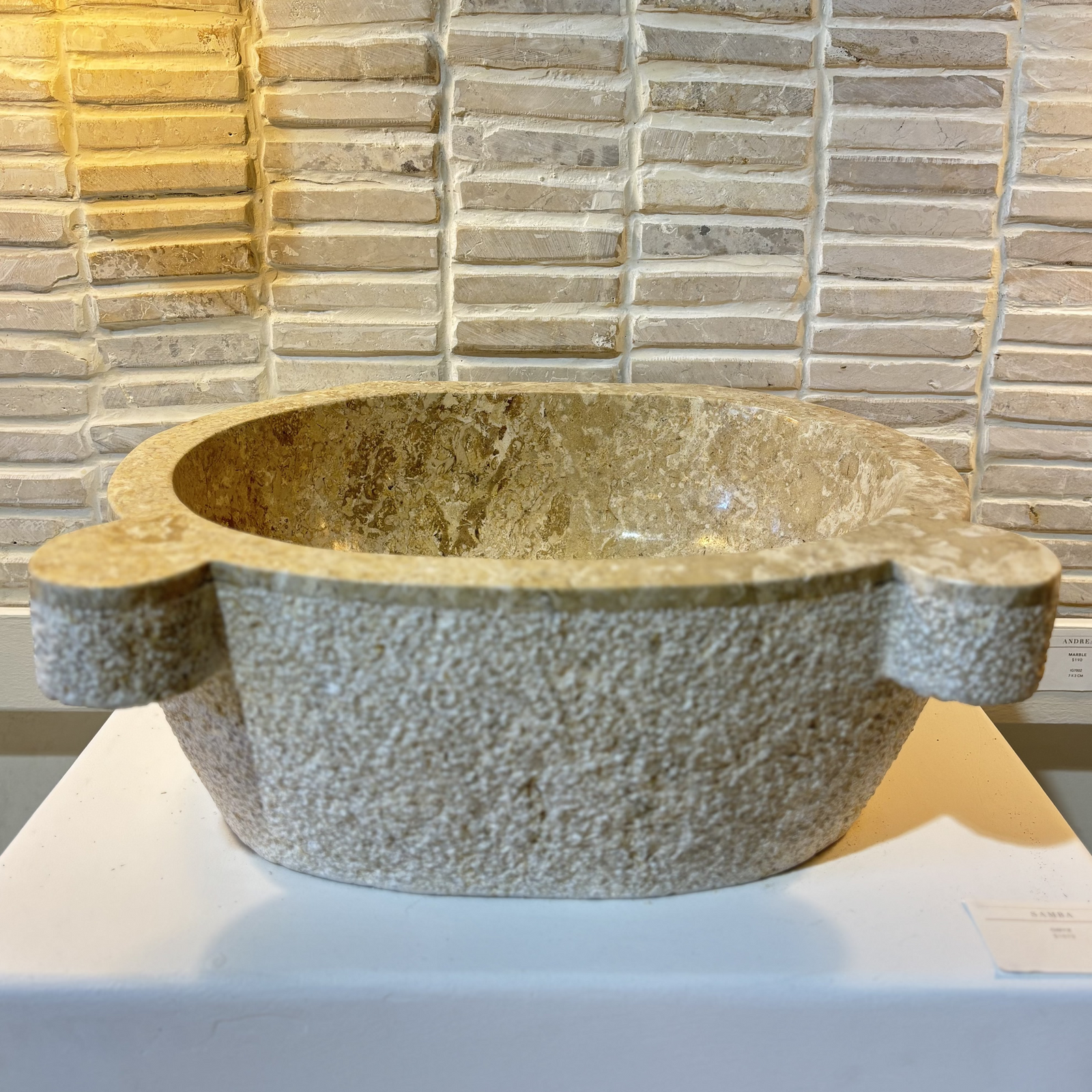 Basin: Samba, Cream Hammered Finish Hamam Style Marble Basin