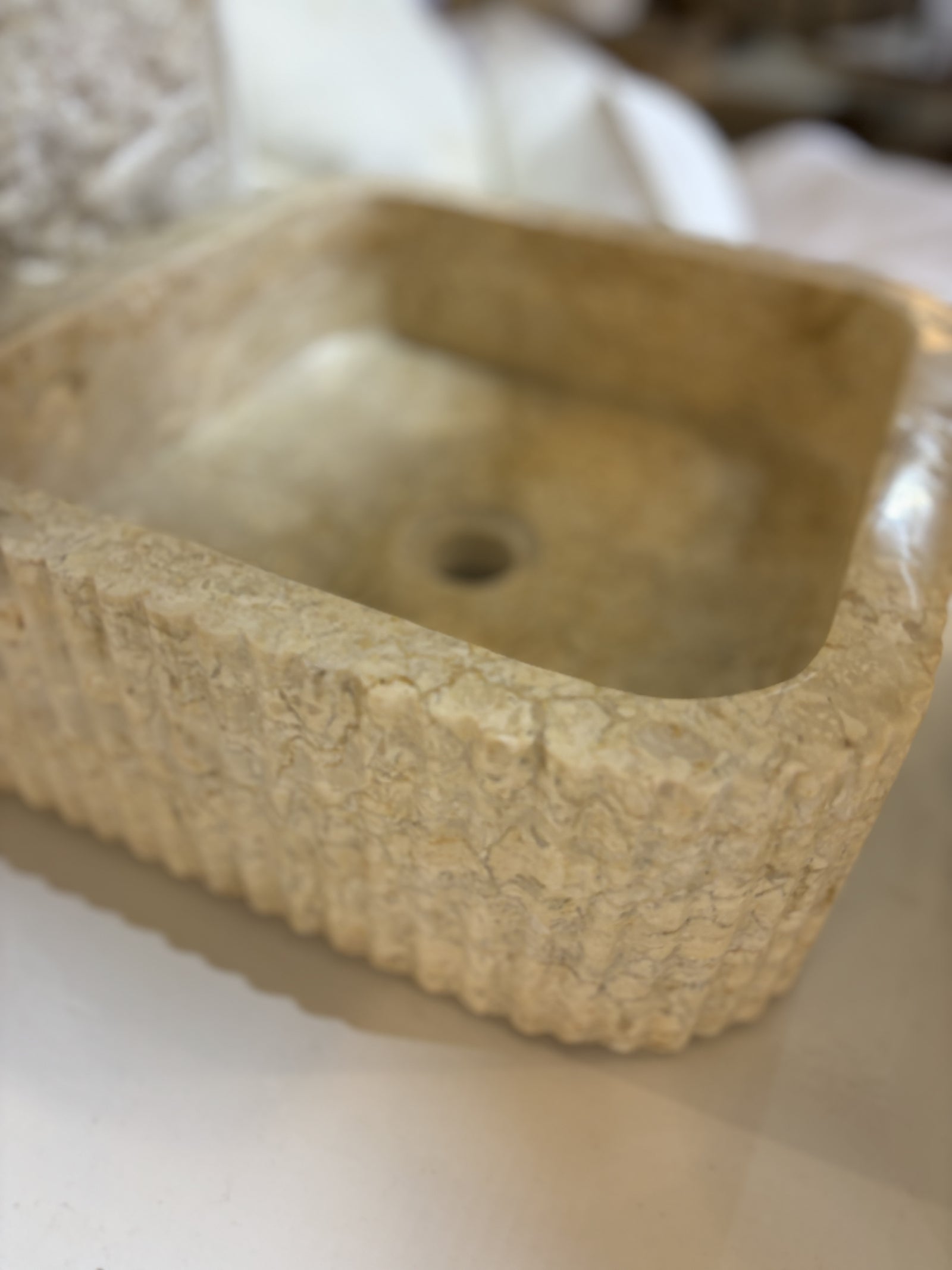 Kara : Square fluted Marble Basin.