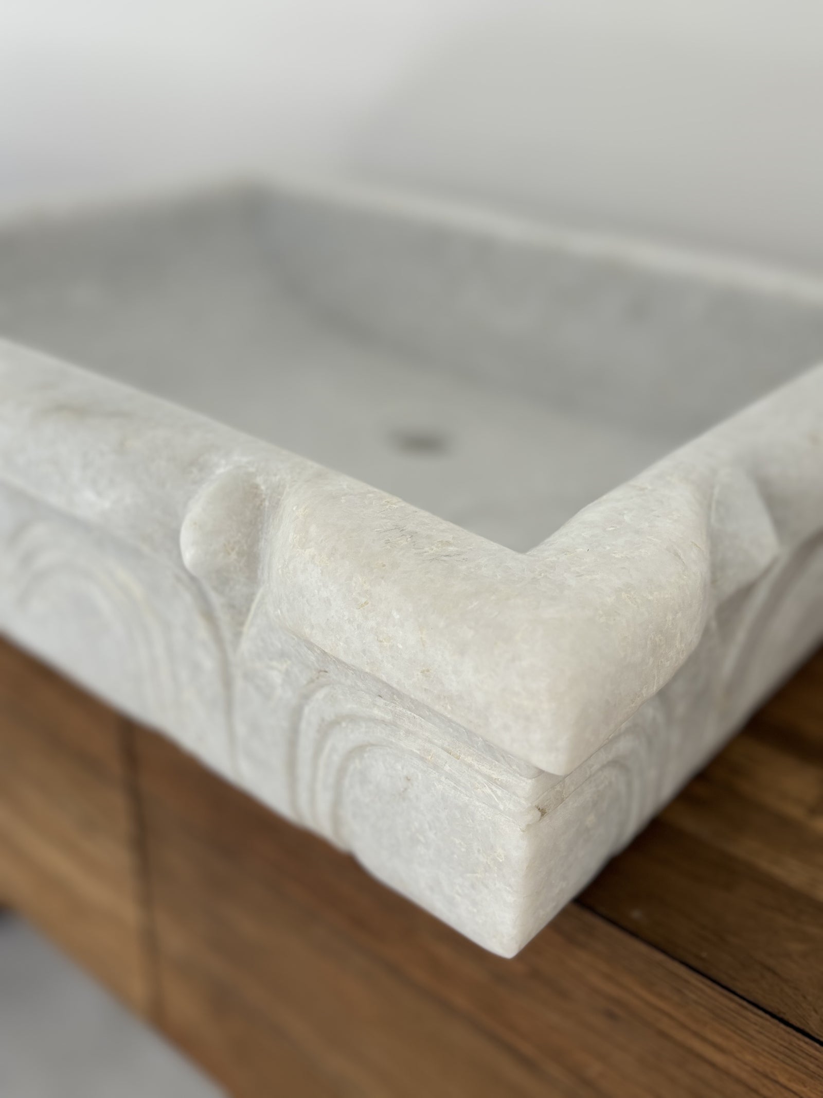 Vajra : Rectangular Carved Rectangular White Marble Basin, Classic Basins, Australia