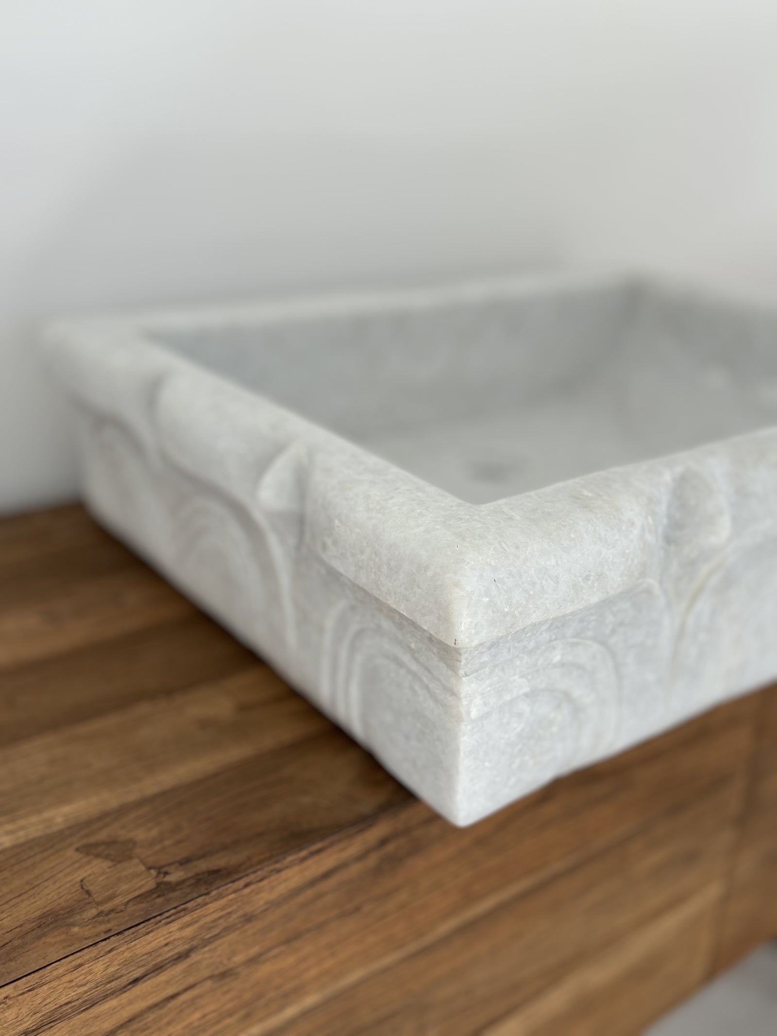Vajra : Rectangular Carved Rectangular White Marble Basin, Classic Basins, Australia