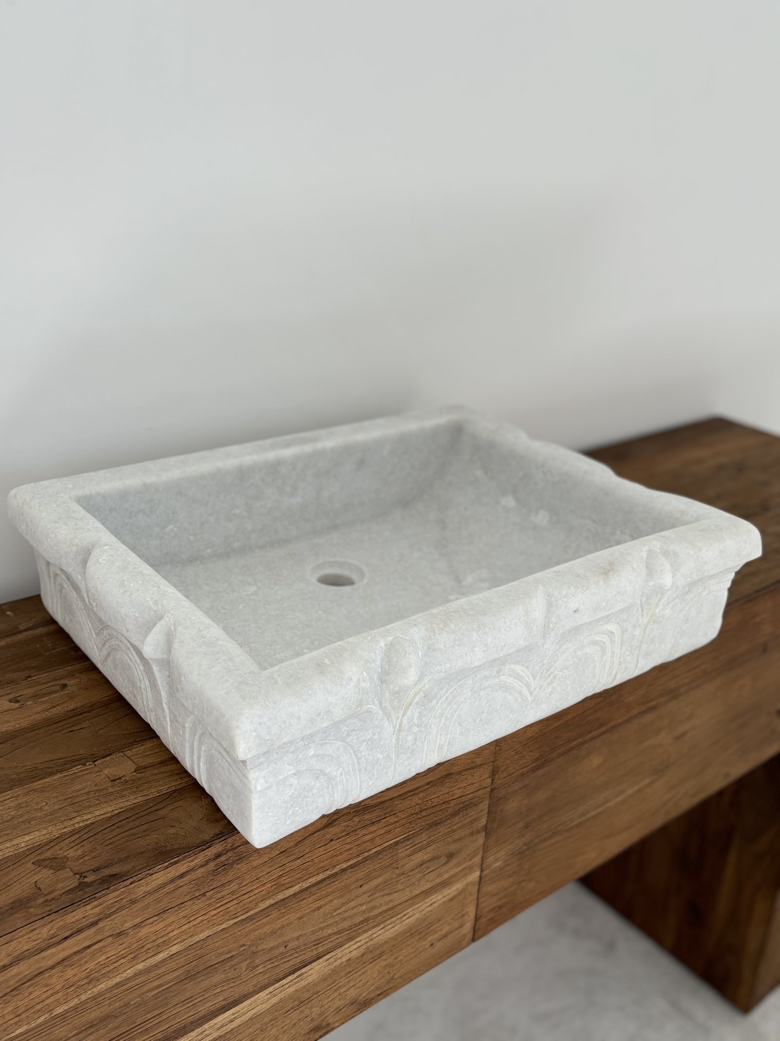 Vajra : Rectangular Carved Rectangular White Marble Basin, Classic Basins, Australia