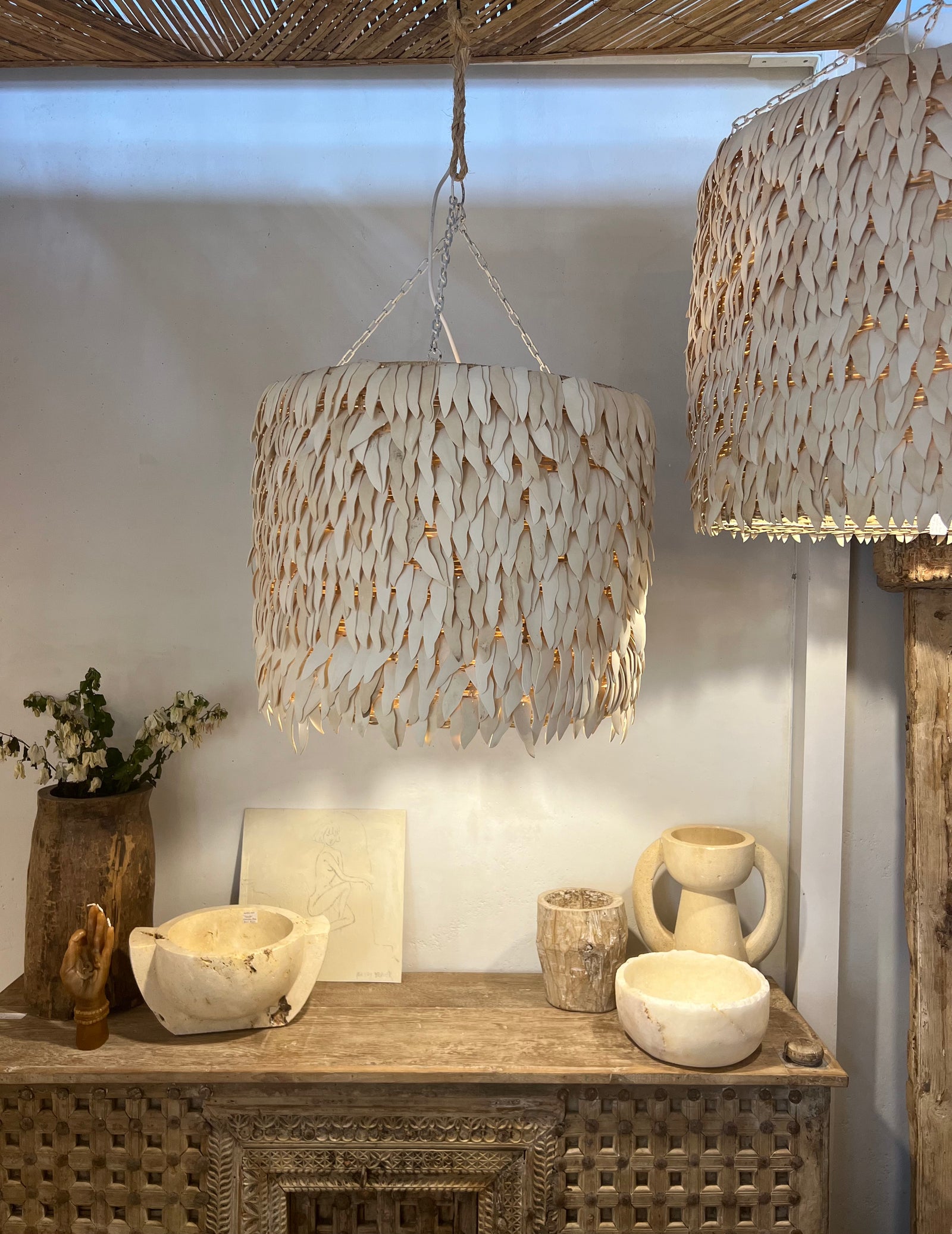 Pendant Light: Nzinga, Drum 70cm Coconut Pendant Light, Large