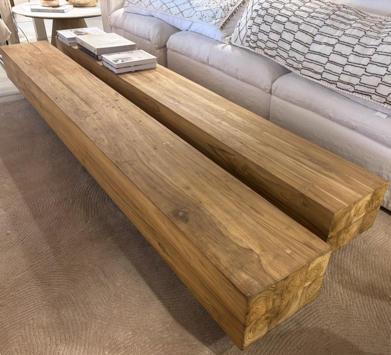 Axel : Wooden two part slab Coffee Table Natural - Recycled Teak