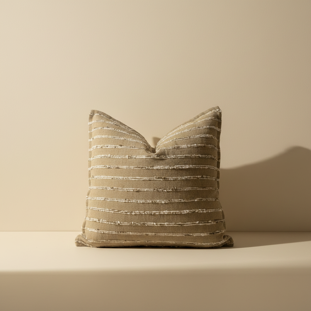 MANON. SILK. NATURAL WITH CREAM RAISED SILK THREAD. 60 X 60CM CUSHION.