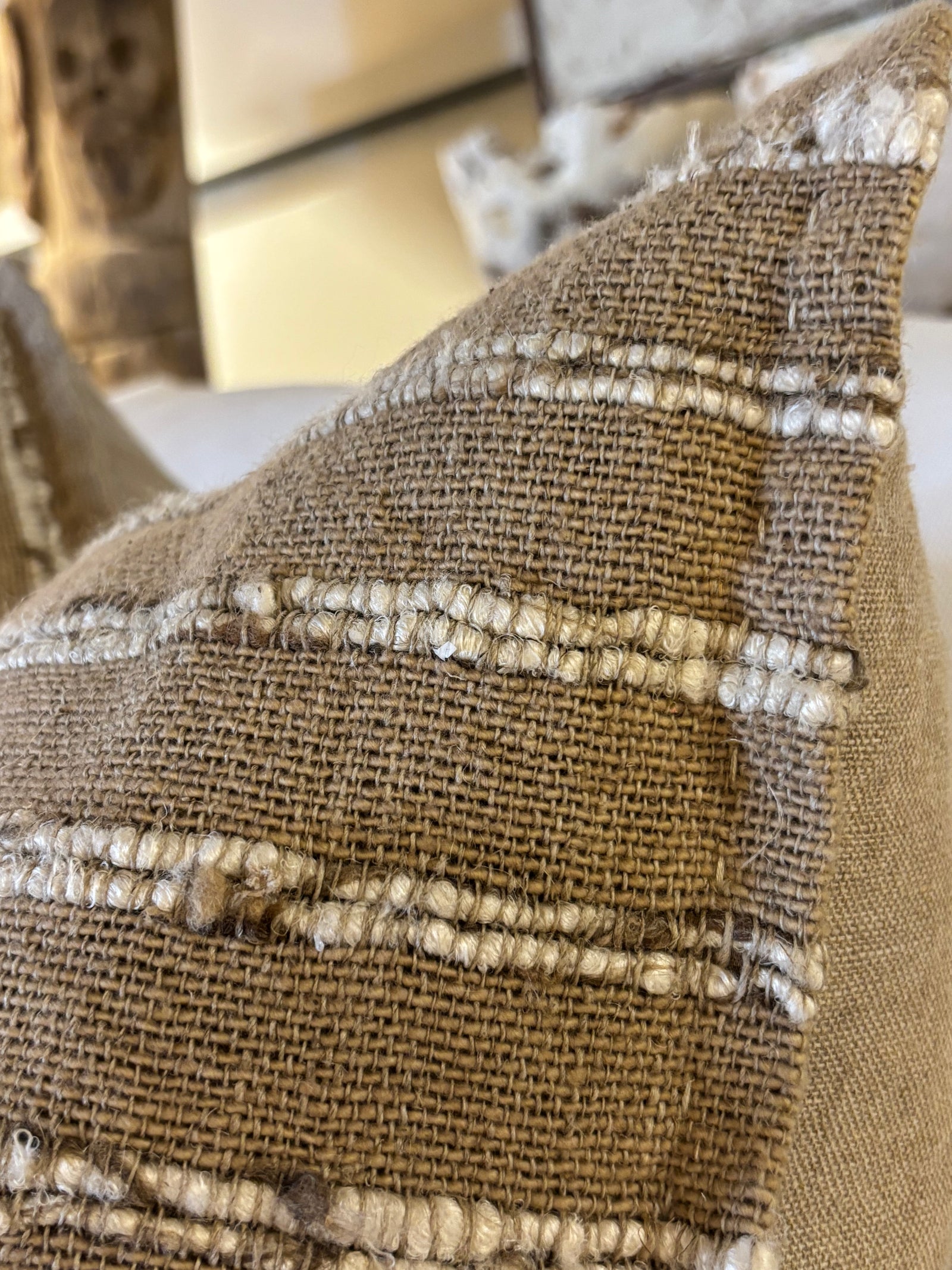 MANON. SILK. NATURAL WITH CREAM RAISED SILK THREAD. 60 X 60CM CUSHION.