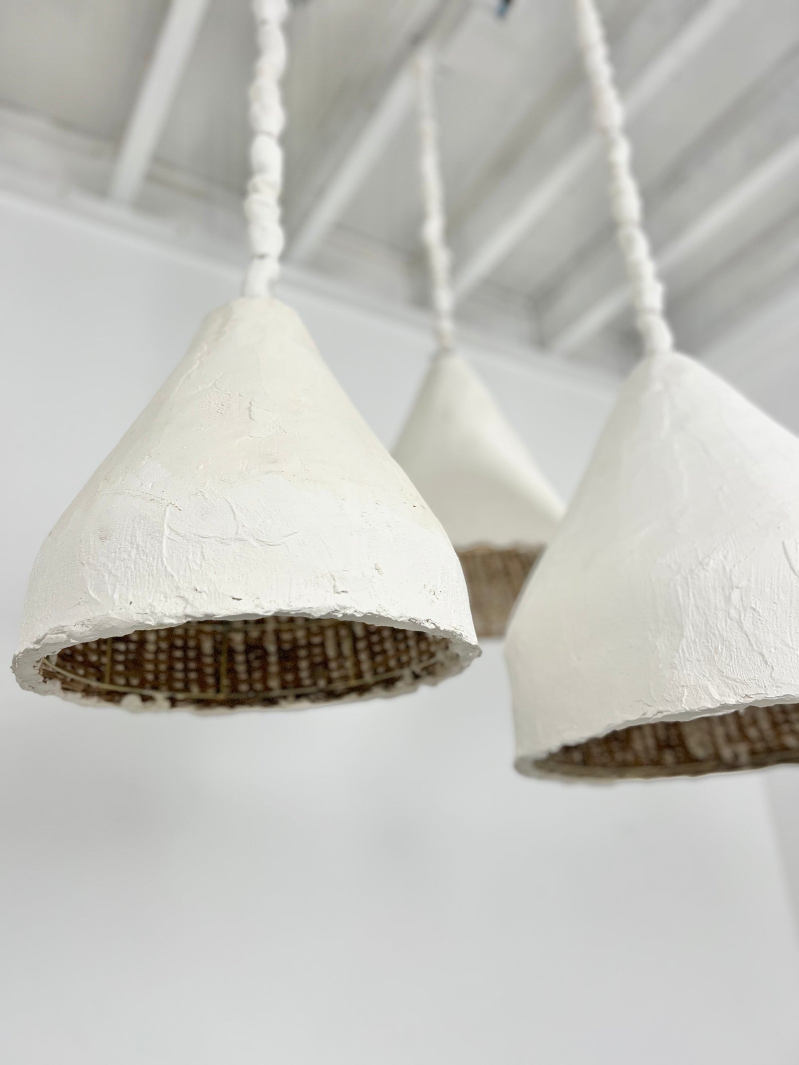 Pendant light: Abasi, White Clay Pendant. 40cm Light. Large