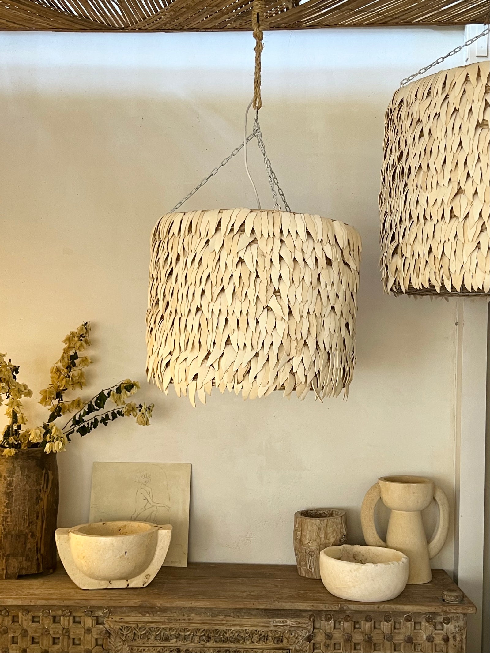 Pendant Light: Kamia : Drum 56cm Coconut Pendant Light, Small