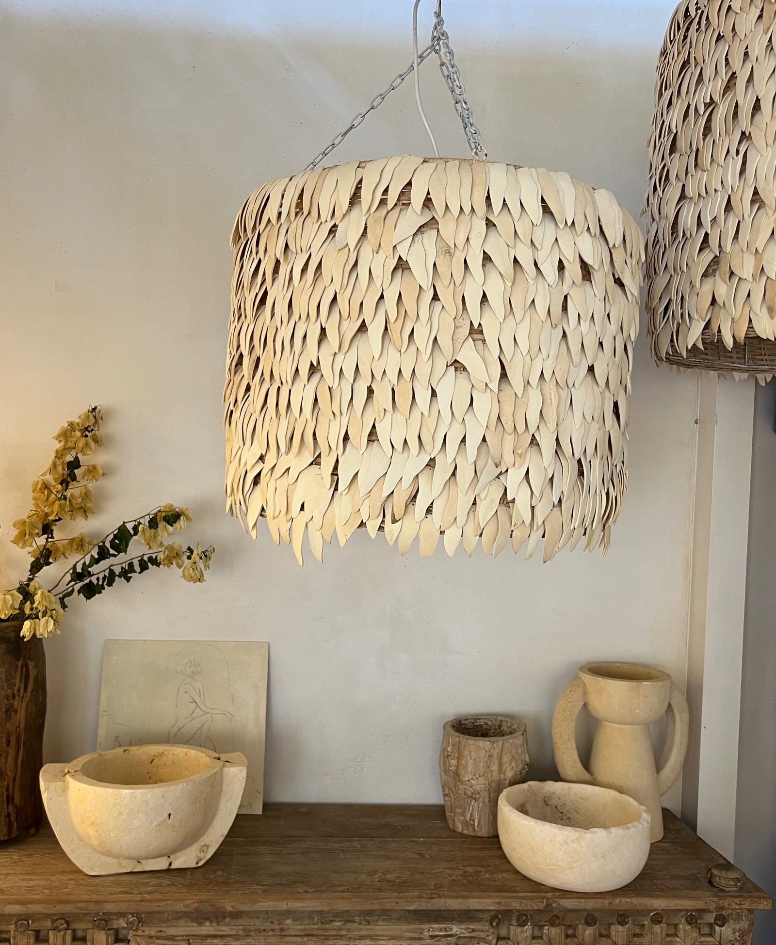 Pendant Light: Kamia : Drum 56cm Coconut Pendant Light, Small