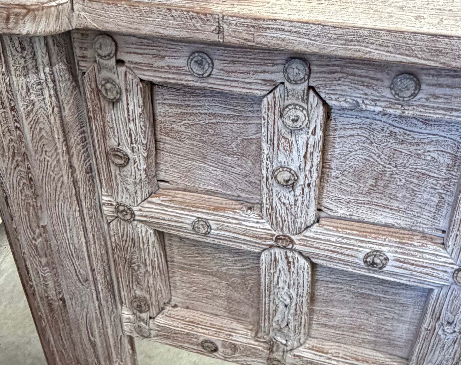 Inesh : Carved Front Indian Antique Door Panels Console, 188cm