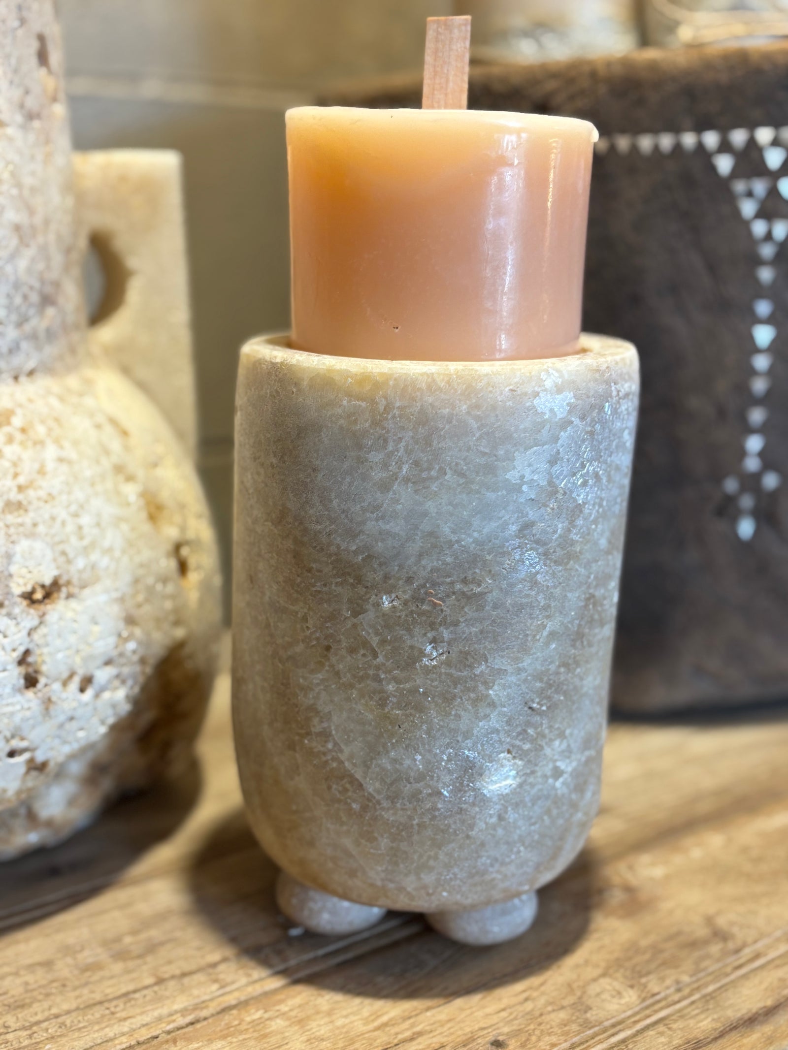 SAREL : IG642ONYX CANDLE HOLDER NATURAL dia 12 x h 16(18) cm