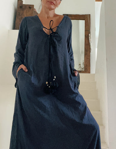 Imani Bamboo Silk Tie Dress-Charcoal