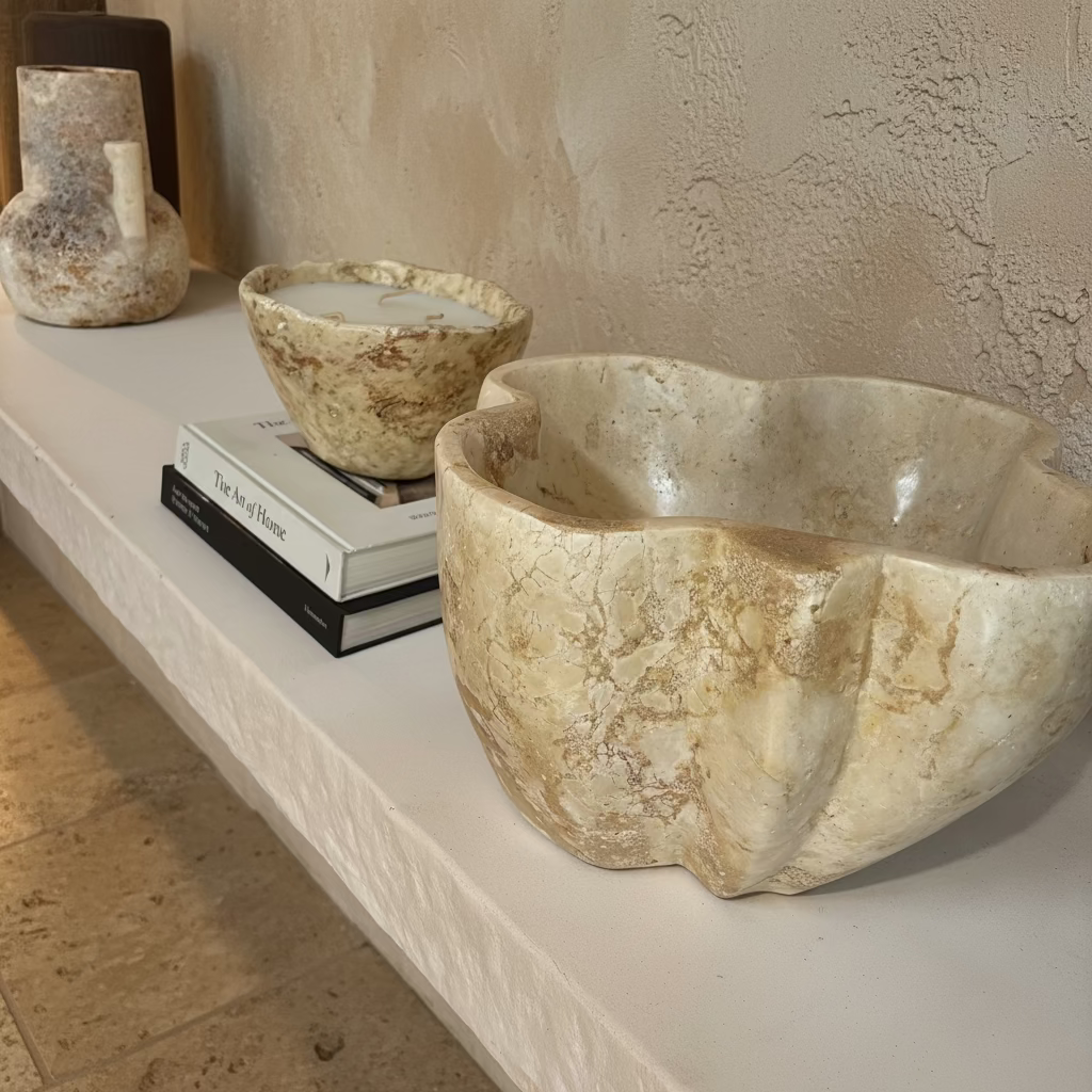 SUMBAN FOSSILIZED CORAL IRREGULAR BOWL NATURAL 38 x 35 x h 20 cm