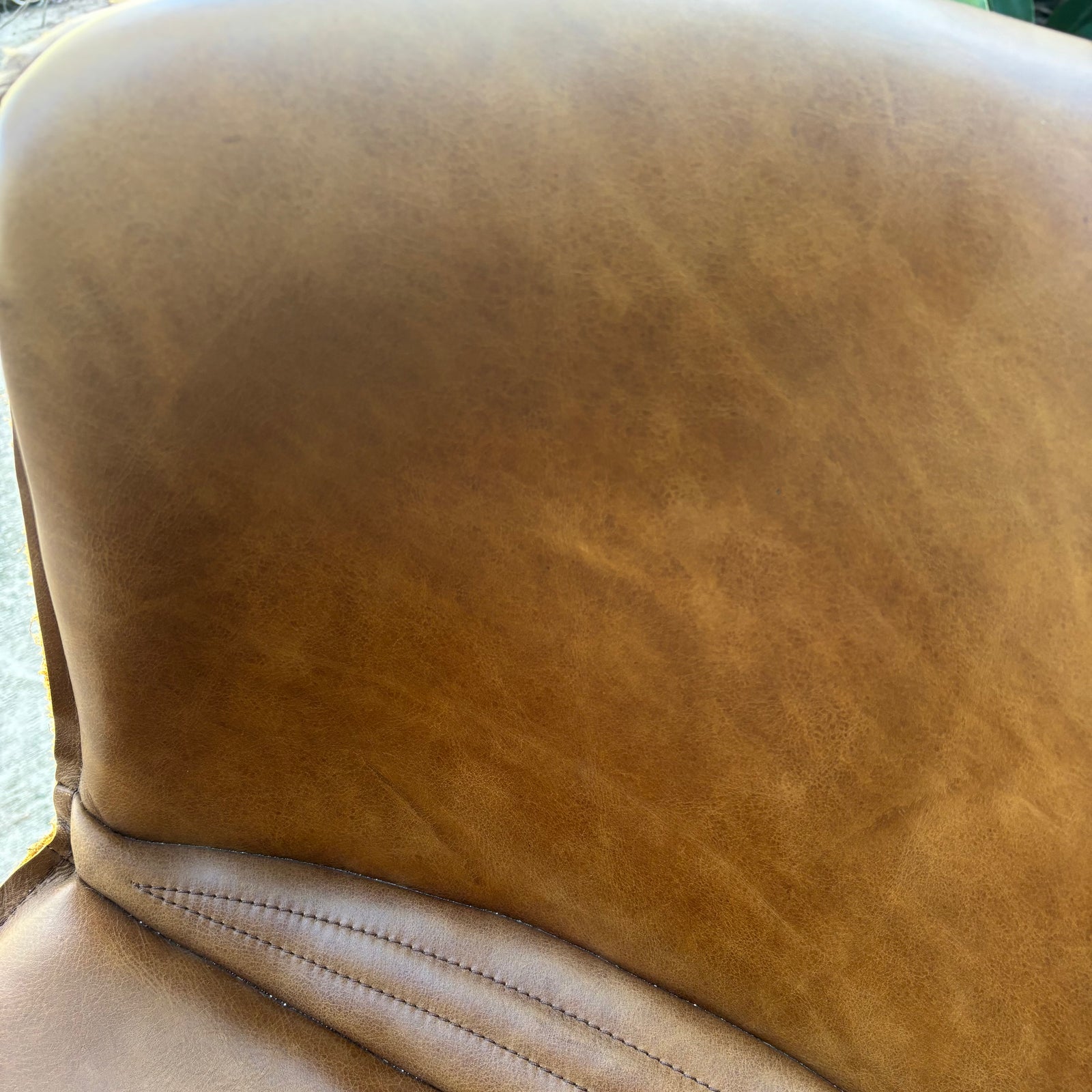 Bar Stool: Jordano, Tan Leather seat and brown frame. 65cm h