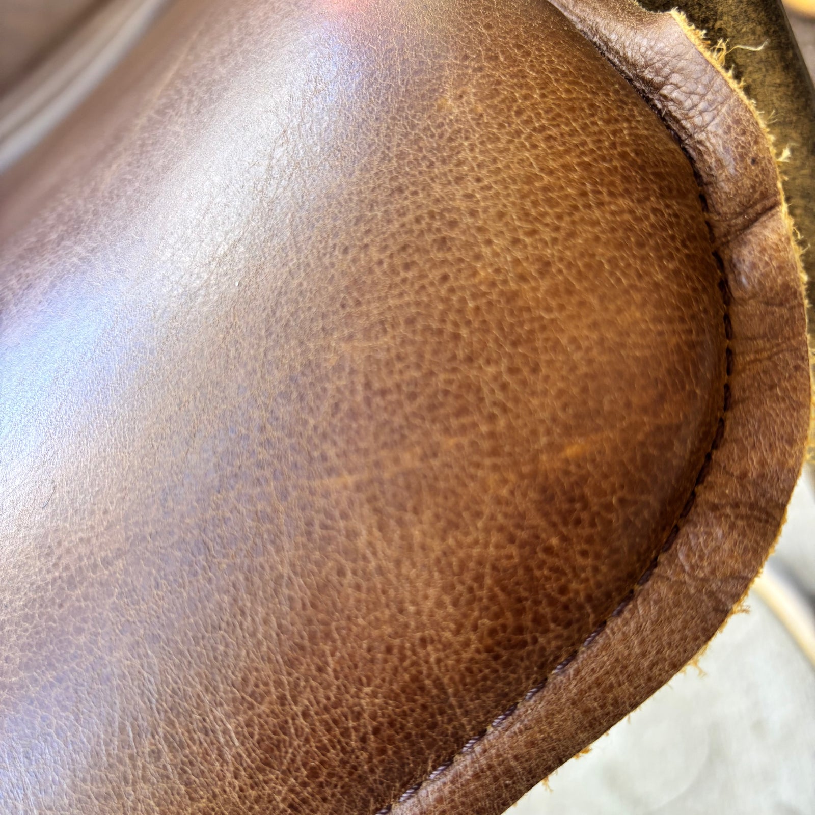 Bar Stool: Jordano, Tan Leather seat and brown frame. 65cm h