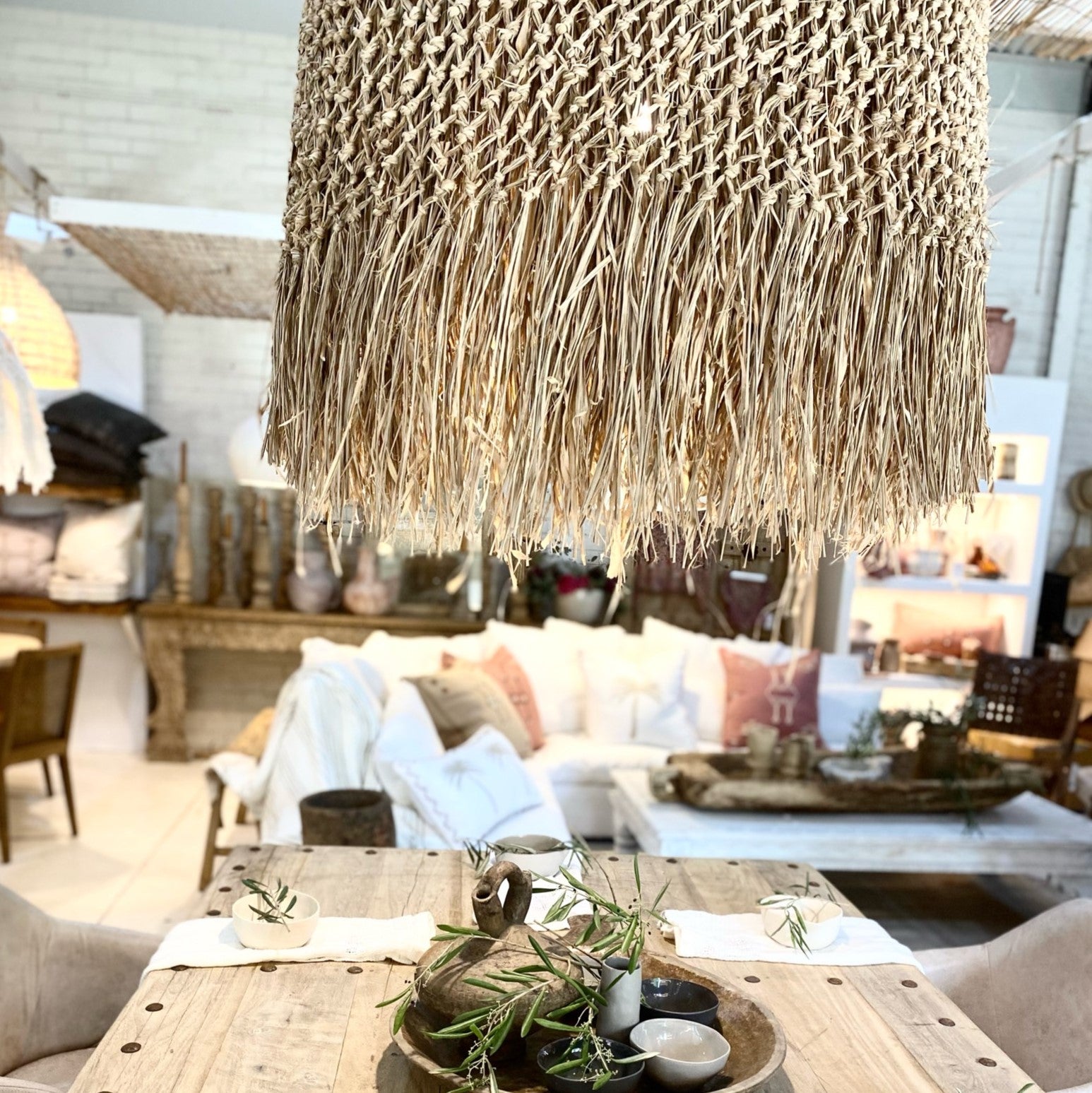 CLEARANCE PENDANT : Laisa : Plaited Raffia Drum 72 cm Pendant Light