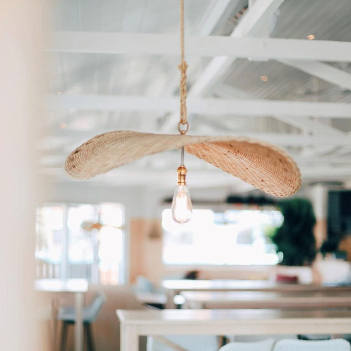 CLEARANCE PENDANT : Marica : Rattan Thin Wave Pendant Light, in two sizes 75cm and 90cm