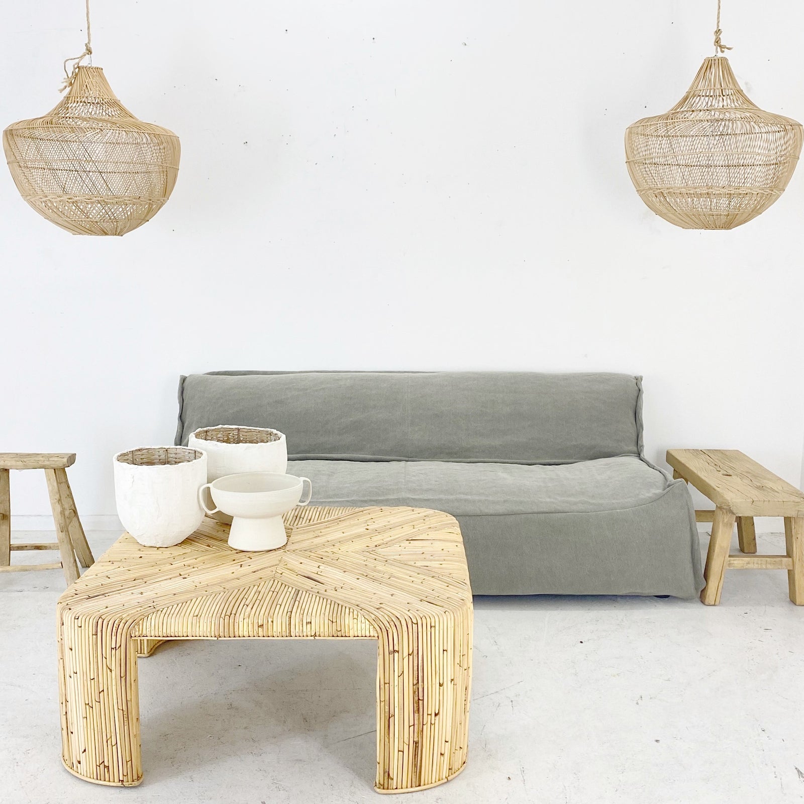 Annisa : Bowl shaped Rattan Pendant, Natural