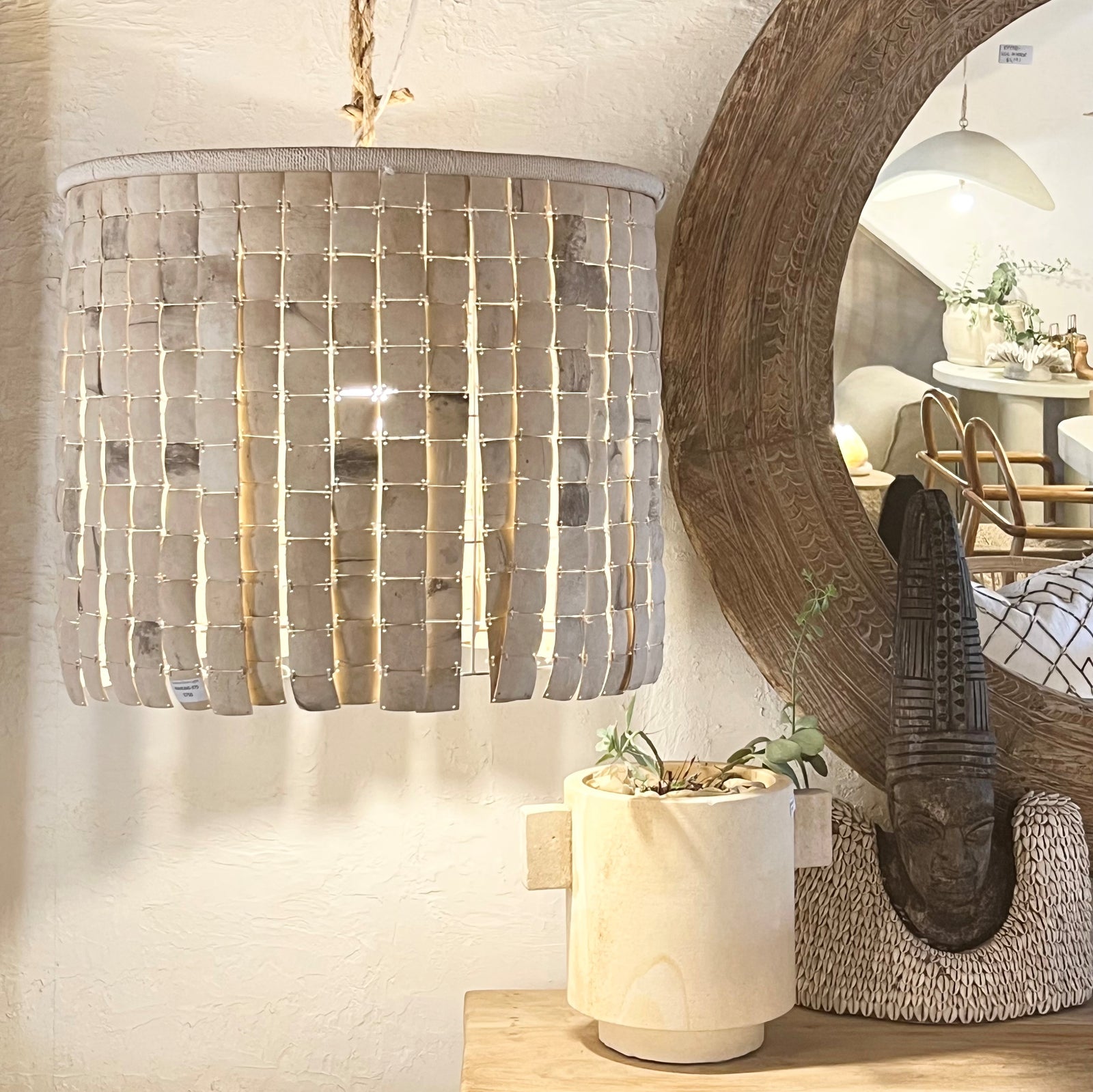 CLEARANCE PENDANT : Sereana : Coconut Husk 70cm Drum Pendant Light