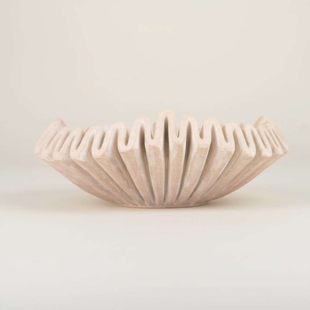 Layla : Marble Deep Scalloped Bowl, Dusty Red, Large.